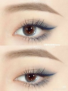 Kawaii Baddie, Asian Fox, Eyeshadow Cut Crease, Eyelash Eyeliner, Blue Eyeliner Makeup, Teknik Makeup, Koleksi Makeup, Maquillage Yeux Cut Crease, Maquillage On Fleek