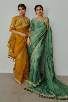 Moss green organza saree with aari hand embroidery. Comes with a blouse.
Components: 2
Pattern: Hand embroidered
Type Of Work: Aari
Neckline: Round
Sleeve Type: Half
Fabric: Organza
Color: Green
Other Details: 
Note : Outfit worn by the model on the left is not for sale.
Occasion: Sangeet - Aza Fashions Betel Leaf, Yellow Saree, Green Saree, Blouse For Women, Organza Saree, Saree With Blouse, Blouse Online, Sarees Online, Wabi Sabi