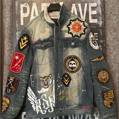 Heavy Weight Never Worn Silver Casual Spring Outerwear, Casual Silver Outerwear For Fall, Jean Jacket With Patches, Jean Jacket Patches, Denim Jacket Patches, Western Aesthetic, Denim Patches, Denim Jacket Men, Patches Jacket