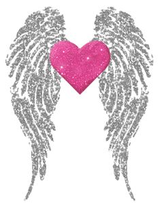 an angel heart with wings in the middle and glitters on it's side