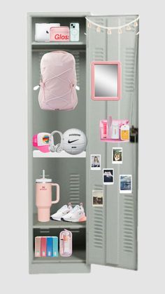 the locker is filled with personal items and things