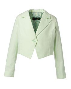 Stylish cropped mint cotton blazer for girls with lapel. Tailored toddler jacket for every formal occasion. The formal dress wear features a single breast design. Shaped front opening with buttons opening and designer printed lining. Cuttings lines of the blazer follow the body shape. Made from high-quality Italian cotton fabric. Dress up the smallest member of the family in our kid's formal wear blazer that is ideal for use at any formal or semi-formal occasions. Toddler cotton blazer is perfec Summer Cotton Long Sleeve Blazer, Long Sleeve Cotton Outerwear For Party, Cotton Long Sleeve Outerwear For Party, Fitted Cotton Cropped Jacket For Spring, Fitted Cotton Cropped Jacket, Summer Cotton Blazer With Long Sleeves, Spring Fitted Cotton Cropped Jacket, Cotton Long Sleeve Party Outerwear, Spring Fitted Blazer With Lapel Collar