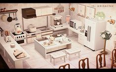 a model kitchen and dining area in a doll's house with furniture, appliances, and accessories