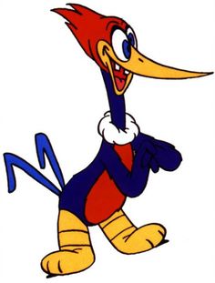 an image of a cartoon bird with red hair and blue eyes, holding a pair of scissors