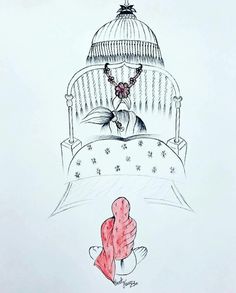 a drawing of a person laying in bed with a hat on top of their head