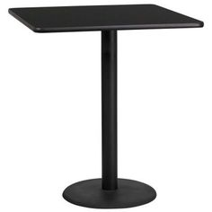 a black square table with a metal base on an isolated white background for use in commercial projects