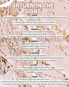 the menu for saturn in the signs