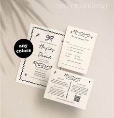 the wedding stationery is designed to look like it has been hand - drawn and inked