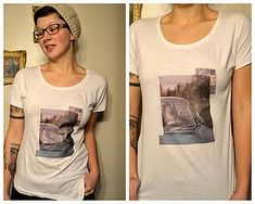 two pictures of a woman wearing glasses and a t - shirt with an image of a car on it