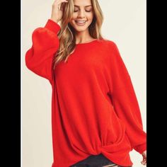 Super Soft Cozy Sweater Red Winter Sweater For Loungewear, Red Sweater For Spring Loungewear, Chic Red Loungewear Top, Cozy Red Tops For Spring, Cozy Red Sweater For Spring, Cozy Red Spring Sweater, Red Trendy Sweater For Loungewear, Red Casual Soft Knit Top, Cozy Red Winter Tops