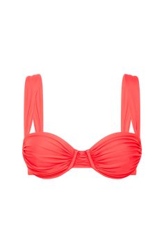 A balconette-style bikini top fitted with underwire and wide straps, adjustable in length. A silhouette signature to FAITHFULL, it features pleating across on the bust and is imagined in a vibrant Vermillion. Style with the Costa Bikini Bottoms for a matching set. One One Swimwear, Cute Black Bikinis, Same Swimwear, Senior Trip Outfits, Preppy Bikinis, Sb Outfits, 4th Of July Bikinis, Cabo Boat, Swimsuit Inspo