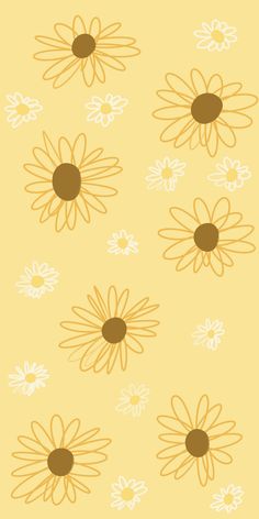 a yellow background with brown and white flowers