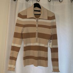 Fashion To Figure Rib Knit Sweater Tan , Cream , Brown Stripes Size 1x Rib Knit Sweater, Fashion To Figure, Ribbed Knit Sweater, Sweater Fashion, Knit Sweater, Rib Knit, Women's Fashion, Turtle Neck, Stripes