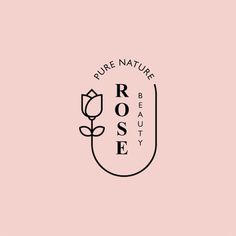 the logo for rose beauty is shown in black and white on a pale pink background