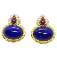 Cabochon Ruby, Art Nouveau Design, Ruby Earrings, Ruby Diamond, Earrings Set, Jewelry Earrings Studs, Lapis Lazuli, Earring Set, Labradorite