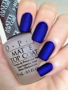 OPI Royal blue matte manicure Opi Matte Nail Polish, Nail Art Bleu, Metallic Nails Design, Blue Matte Nails, Royal Blue Nails, Opi Nail Colors, Matte Nail Polish, Blue Nail Art, Nail Art Ombre