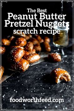 the best peanut butter pretzel nuggets scratch recipe on a black table