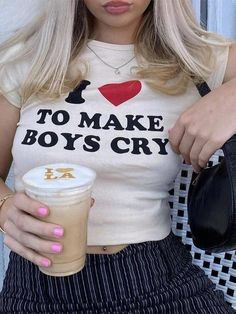 I Love To Make Boys Cry Tee Soft Girl Style, Cute Grunge, Jeans Patchwork, Baby Tees Y2k, Bold Text, Y2k Baby Tee, Crop Top And Shorts, Cropped Tops, Strapless Tops