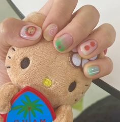 Juminocore Nails, Apple Nails, Bear Nail Art, Cute Short Nails, Hippie Nails, Really Cute Nails, Kawaii Nails