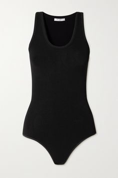 Alaïa's 'Editions' collection is filled with beloved silhouettes from decades past. Made from soft stretch-knit, this bodysuit is designed for a slim fit and has a ribbed scoop neckline and comfortable high-cut legs. The black hue ensures endless styling options. Luxury Fitted Black Bodysuit, Elegant Bodysuit With Seamless Construction And Minimal Stretch, Elegant Seamless Fitted Bodysuit, Elegant Fitted Seamless Bodysuit, Elegant Second-skin Bodysuit For Evening, Elegant Evening Bodysuit With Second-skin Fit, Slim Bodysuit, Shopping Event, Knit Bodysuit