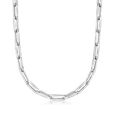 Ross-Simons - Italian 14kt White Gold Paper Clip Link Necklace. 18". From Italy, this paper clip link necklace will be your new obsession! High-polished 14kt white gold paper clip links offer a look that's sophisticated, streamlined and still right on trend - the perfect combination for any fashion-forward woman with enough room for "fabulous style" on her schedule. Lobster clasp, 14kt white gold paper clip link necklace. Formal Silver Paperclip Chain Bracelet, White Gold Paperclip Chain Jewelry, Classic White Gold Paperclip Chain Necklace, Classic White Gold Necklace With Paperclip Chain, Everyday White Gold Paperclip Chain Necklace, Classic White Gold Paperclip Necklace, White Gold Paperclip Chain Necklace, Minimalist White Gold Paperclip Chain Necklace, Gold Paperclip Necklace