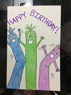 a birthday card with three cartoon characters on it