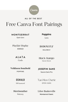 the font family for all of the best free canva font pairings on the web