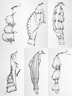 six different types of clothing sketches