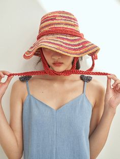 Editor's NotesMISU A BARBE's handcrafted summer straw hat featuring colorful striped pattern can be a fashionable point item for trendy casual stylings.- Natural and casual mood- 100% Handmade- Unique mixed colors- Perfect UV protection- Elegant silhouette- Cool and lightweight- Daily point itemMeasurements(in.)One Size- Head Circumference : 24.02 in.- Height : 9.45 in.- Bottom Circumference : 34.65 in.- Brim Length : 3.15 in.Composition & Care- Straw 100%  Cotton 100%- Dry clean only- Handm Woven Sun Hat For Picnic, Adjustable Multicolor Panama Hat For Spring, Pink Casual Straw Hat, Pink Straw Casual Hat, Casual Pink Straw Hat, Pink Casual Straw Hat For Summer, Casual Pink Straw Hat For Summer, Orange Summer Sun Hat For Vacation, Red Straw Hat For Spring Beach