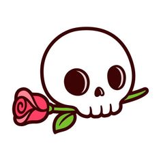 a skull with a rose in its mouth