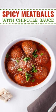 Get ready for a family-friendly dinner! Simmered low and slow in chipotle sauce, these Spicy Meatballs are the BEST. This chipotle meatball recipe is also an easy appetizer idea everyone will enjoy! Spicy Chicken Marinades, Chipotle Meatballs, Spicy Meatballs, Appetizer Meatballs, Meatball Recipe, Chipotle Sauce, Dinner With Ground Beef