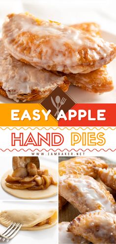 an easy apple hand pie recipe is shown in this collage with the words, easy apple hand pies