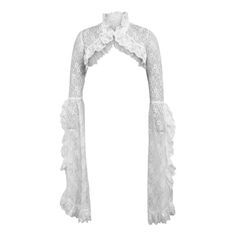 How Beautiful Is This Lace Shrug Bolero Jacket!? You Could Literally Wear This Over Any Tank Top Or Shirt And Make Your Outfit Pop Even More!! Wear Jeans Or A Skirt And Add Some Jewlery & Youll Be Turning Heads For Sure! - All Lace - White White Fitted Lace Long Sleeve Outerwear, White Goth Outfit, White Shrug, Lace Shrug, Dramatic Sleeves, Shrug For Dresses, White Costumes, Lace Bolero, Angel Costume