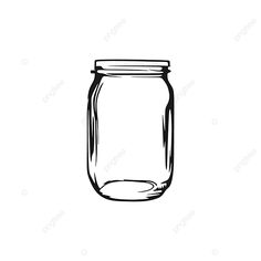 a glass jar filled with water on a white background, black and white drawing by hand