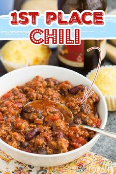 🥇First Place Chili! First Place Chili Recipe, Champion Chili Recipe, Winning Chili Recipes, Chili Food, Beef Chili Recipe, Best Chili Recipe, Chilli Recipes