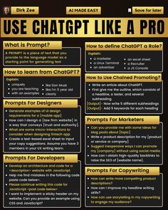 a black and gold poster with words describing how to use chats like a pro