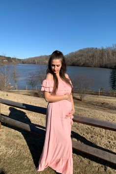 #Fashionoutfits #fashionoutfit #styleinspo #OOTD #fashionOOTD #OOTD #Fashionlook #valentinesdaylook #valentinesdayfashion #valentinesdayOOTD #valentinesdaydress Tie Maxi Dress, Pregnancy Maxi Dress, Pink Blush Maternity, Waist Tie, Ruffle Trim, Free Bag, Maternity Clothes, Blush Pink, Off The Shoulder