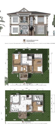 two floor plans for a large house with lots of windows and an attached deck area