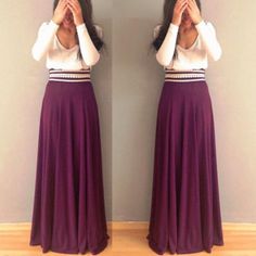 Purple Maxi Skirt Outfit, Purple Maxi Skirt, Floor Length Skirts, Casual Maxi Skirt, Maxi Skirt Outfit, Long Skirt Casual, High Waist Long Skirt, Elastic Skirt, Purple Maxi