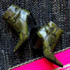 Green Snakeskin Leather Ankle Boots. Gently Used Condition. Green Snakeskin Boots, Green Ankle-high Synthetic Boots, Acne Studios Shoes, Casual Snake Print Ankle-high Boots, Black Snake Print Ankle Boots, Brown Snake Print Ankle-high Boots, Studio Green, Leather Ankle Boots, Shoes Heels Boots