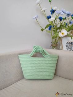 BirdinBag - Woven Tote Bag with Stylish Knot Design Green Tote Bag With Braided Handles, Green Pouch Bag With Braided Handles, Spring Bags With Braided Handles For Errands, Green Rectangular Bag With Braided Handles, Casual Green Bucket Bag With Top Handle, Green Rectangular Crochet Bag With Removable Pouch, Green Bags With Braided Handles For Spring, Green Rectangular Satchel With Braided Handles, Eco-friendly Green Bucket Shoulder Bag