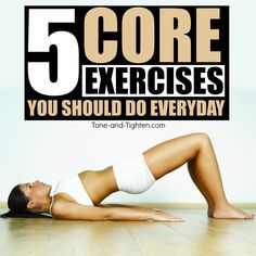 a woman laying on the floor with her legs crossed and text that reads, 5 core exercises you should do every day