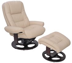 the reclining chair and ottoman are both beige