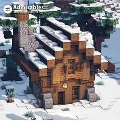 Snowy Cottage, Cottage Minecraft, Minecraft Steampunk, Minecraft Cottage