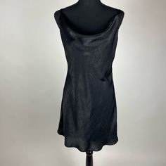 Never Worn. Adjustable Straps Elegant Black Midi Dress For Night, Chic Fitted Midi Dress For Night, Chic Fitted Dress For Night, Black Fitted Midi Dress For Night, Fitted Black Midi Dress For Night, Black Lined Slip Dress For Night Out, Black Silk Knee-length Mini Dress, Black Silk Mini Dress For Spring, Chic Black Silk Mini Dress