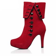 RMBZ Women's Fashion Button-Up High Heels Ankle Boots Ankle Boots Platform, Red Ankle Boots, Basic Boots, High Heels Boots, Hot Boots, Women Ankle Boots, Boots Platform, Winter Shoes For Women, Red Boots