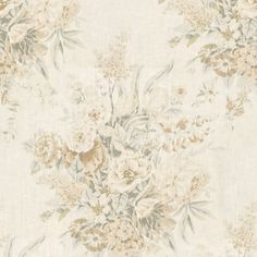 an old fashioned wallpaper with flowers and leaves on the back ground, in beige tones