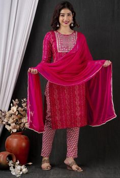 Summer collection kurti pant suit. 3 piece set . Fabric : Reyon fabric kurti , georgette Dupatta with Zari lining, rayon pants. Work : Printed base , border work with Zari lace. Sequence work . Measurement : Kurti length 44in , pant 38 length, Dupatta 2.10 meters, Pink Kurta With Dabka Work, Fitted Pink Kurta With Dabka Work, Unstitched Pink Georgette Kurta, Pink Straight Kurta Sets With Dabka Detail, Pink Straight Kurta Set With Dabka, Pink Georgette Unstitched Suit With Straight Kurta, Fitted Pink Kurta With Dupatta, Pink Fitted Georgette Kurta, Pink Fitted Straight Kurta Set