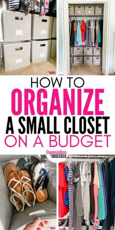 how to organize a small closet with lots of drawers and clothes hanging on the wall