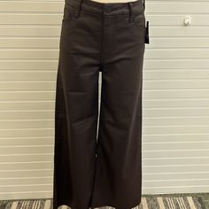 Chocolate Brown -Wide Leg -Ankle 26” -High Rise -Faux Leather Kut From The Kloth Leather Pants, Plaid Pants Women, 25 Questions, Chambray Pants, Tan Trousers, Wide Leg Crop Pants, Wide Leg Palazzo Pants, Striped Wide Leg Pants, Cropped Pants Women